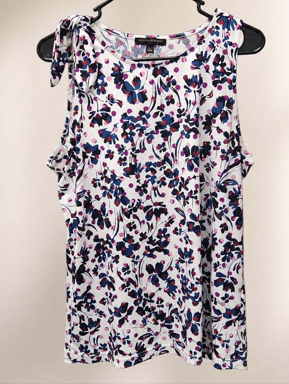 Banana Republic Floral Tie Shoulder Sleeveless Top White Blue Pink Size L - Picture 2 of 10